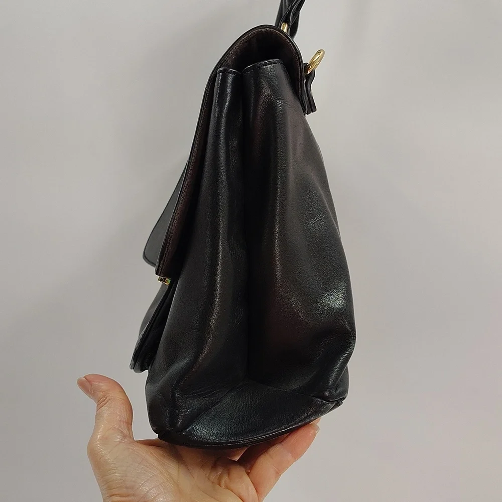 Antonio Melani Black Leather Purse Top Handle Flap Over